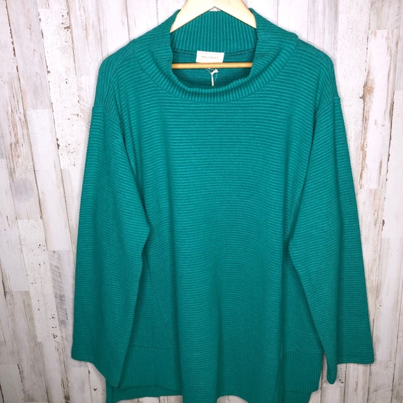 Mellowday Teal Cowl Neck Plus Size Sweater - Picture 2 of 5